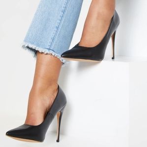 NEW- Prettylittlething Black PU Court Shoes